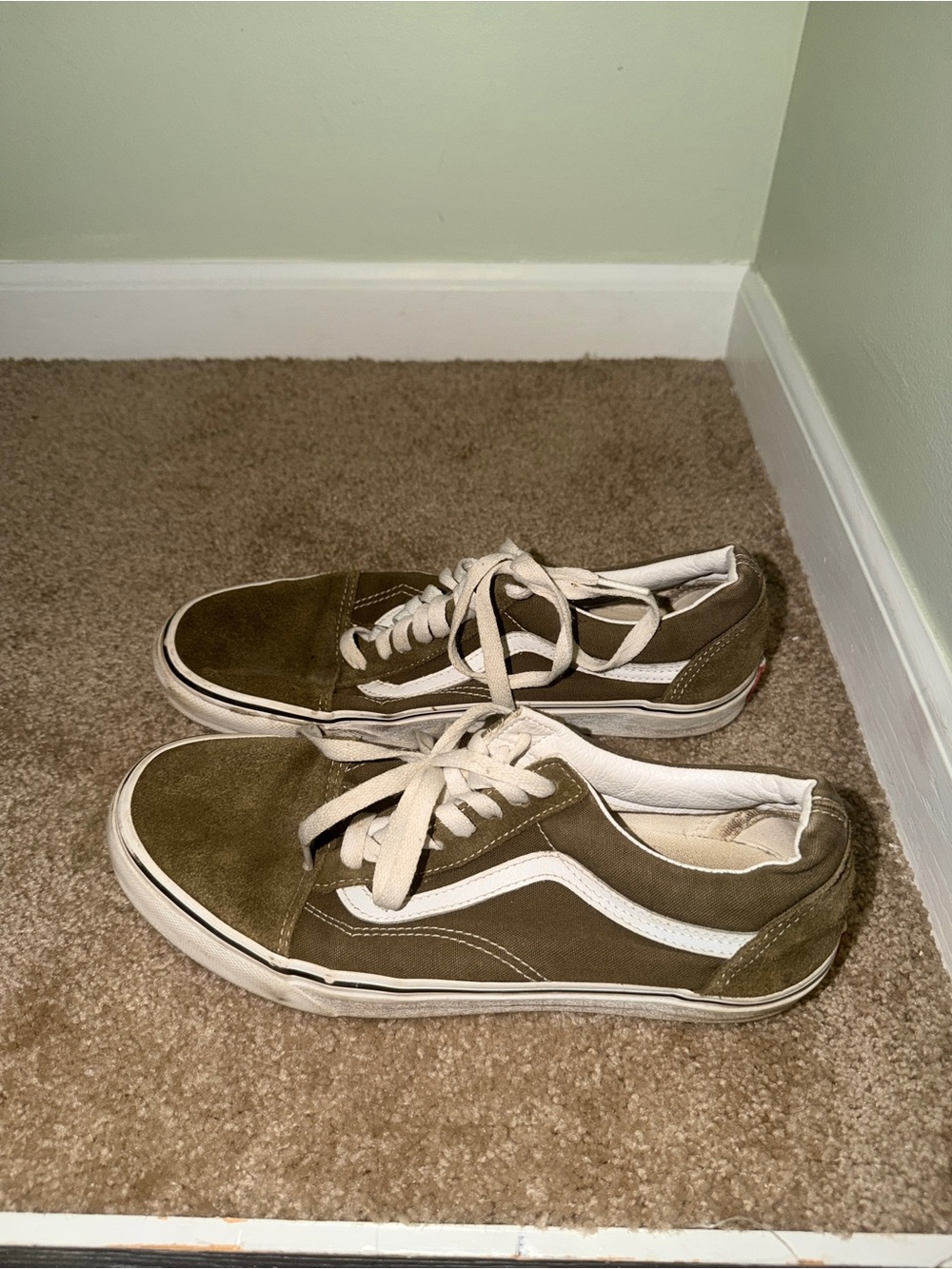 Vans Olive Green Suede & Canvas Low-Top Sneakers with White Stripe